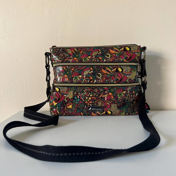 Sakroots Basic Double Zip Printed Coated Canvas Crossbody Bag Rainbow - Picture 1 of 13